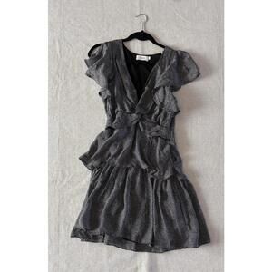 A.L.C. Womens Black Flutter Sleeve Polka Dot V Neck Short Ruffled Dress 6